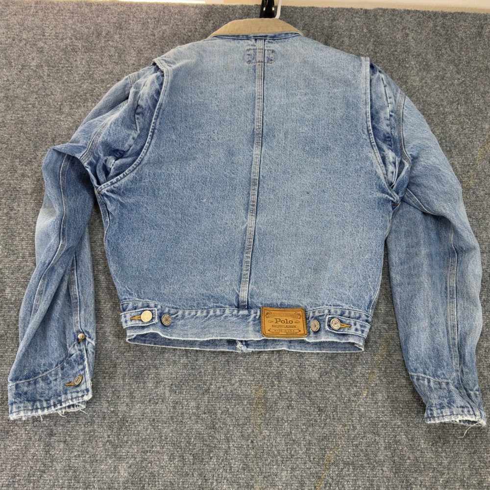 Vintage Polo Ralph Lauren Made in USA Denim Jacket Corduroy Collar Blue Size M